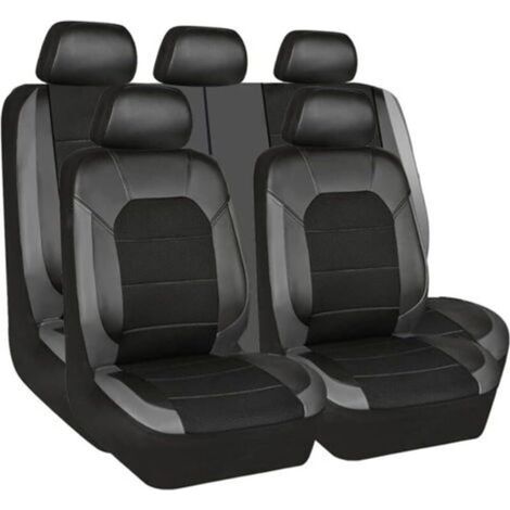 Housses de siège auto, coussins avant et arrière, en cuir PU respirant, accessoires, noir et gris (1/4)