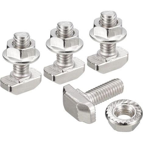 Lot de 10 boulons coulissants M6 x 16 mm avec fente en T et écrous à bride hexagonale M6 pour profil en aluminium série 30 (1/5)