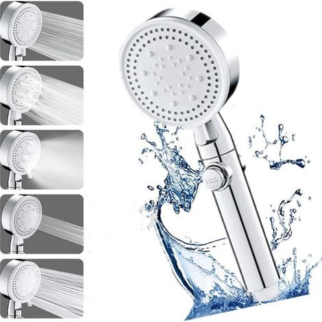 Pommeau de douche haute pression à économie d'eau, 5 types de jets, convient pour le bain et le spa, pommeau de douche anti-calcaire, pommeau de douche haute pression, pommeau de douche de massage (ar (1/4)