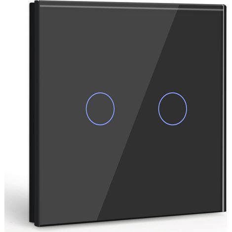 Single-position, 2-position touch switch with white light and LED display - no neutral wire required, black (1/5)