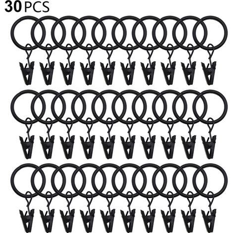 Anelli per tende, set da 30 pezzi, con clip e ganci rinforzati, occhielli in metallo, compatibili con bastoni per tende standard