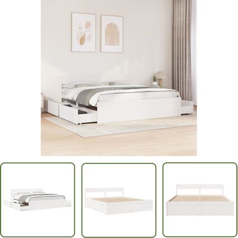 The Living Store Massivholzbett ohne Matratze Weiß 180x200 cm Kiefernholz - Massivholzbette - Kiefernholzbette - Doppelbett - Weißes Bett - Bett Mit Schubladen (1/5)