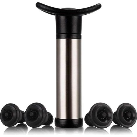Wine Pump Stainless Steel Vacuum Pump Used for wine preservation, the wine pump is used to remove air and vacuum-seal wine, with 4 stoppers