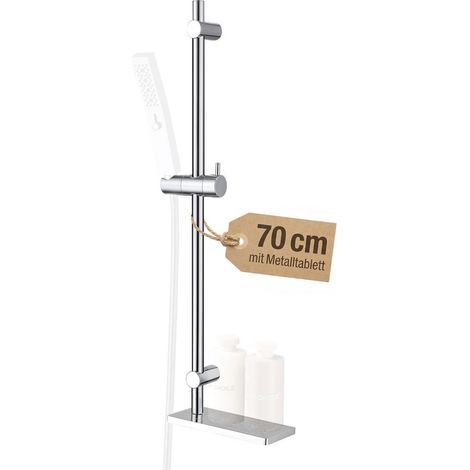 Barre de douche chromée 70 cm avec tablette et curseur réglable (1/5)