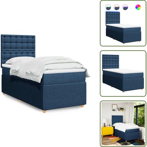 vidaXL Sommier à lattes de lit avec matelas Bleu 100x200 cm Tissu (1/5)