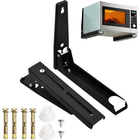 Soporte para microondas, soporte de pared para microondas, estante extensible para microondas, fácil instalación, negro (1/5)