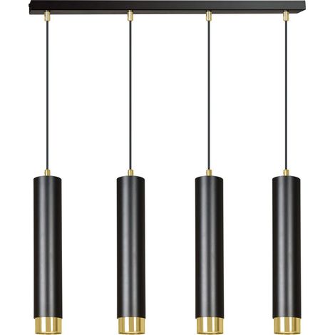 Lampada a Sospensione Kibo, Acciaio verniciato a polvere, Nero, Oro, 60x100x6 cm