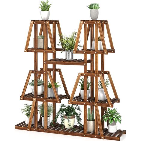 Wood Plant Stand 5-Tier 10 Pots Plant Display Rack Indoor Flowerpot Holder (1/5)