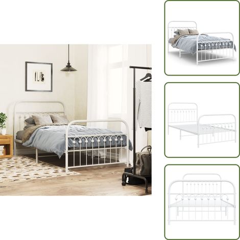 Bettgestell mit Kopf- und Fußteil Metall Weiß 100x200 cm - Bettenrahmen - Doppelbett - Metallbett - Weißes Bett - Schlafzimmermöbel (1/5)