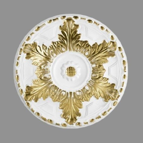 PROVISTON Stuckrosette Polystyrol Durchmesser 400 mm Weiß Gold Deckenrosette (1/3)