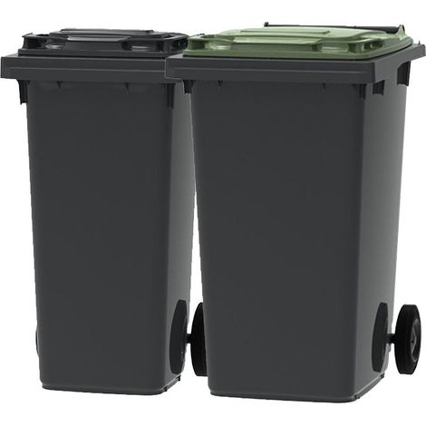 ESE France Lot de 2 Conteneurs Poubelles à déchets 2 roues - 120L & 240L - 100% Recyclé - Gris avec Couvercle Gris et Vert - Fabriqué en France (1/5)