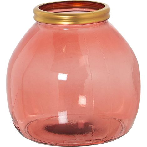 Vase vidéo Recyclé en Rose avec Tranchant doré 21x20cm, Bouche 10cm