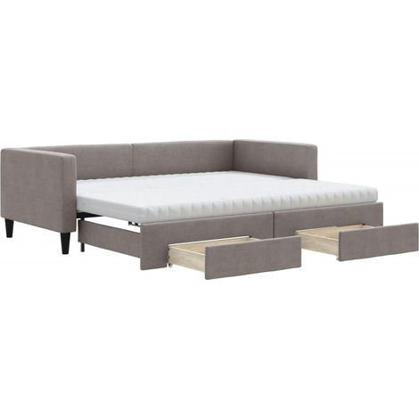 Maison Exclusive - Lit de jour avec gigogne et tiroirs taupe 90x200 cm tissu