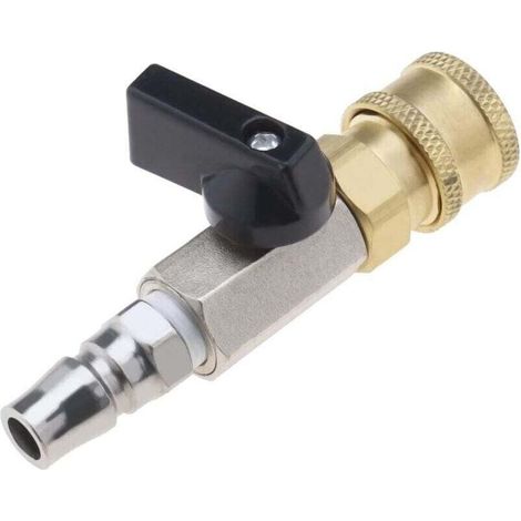 Raccord rapide pour air comprimé, vanne à boisseau sphérique pneumatique, vanne de dosage, vanne d'arrêt 1/4" avec raccord fileté mâle 1/4" et manchon de raccordement 1/4". (1/3)