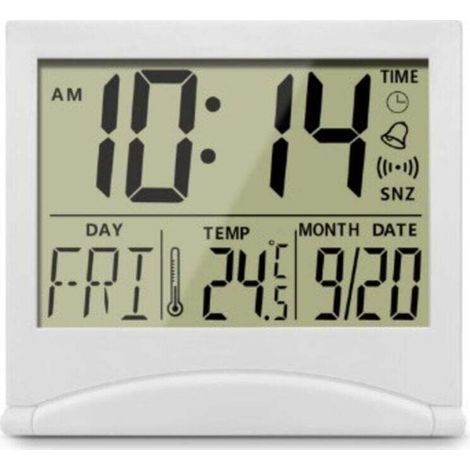 Sveglia digitale pieghevole, orologio digitale LCD con retroilluminazione – Orologio da scrivania con visualizzazione di giorno, data e temperatura – Orologio calendario con data e ora – (1/4)