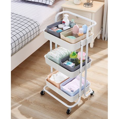 Küchenwagen Rollwagen Servierwagen Küchentrolley Metall für Küche Bad 3 Etagen-43×36×86cm Weiß