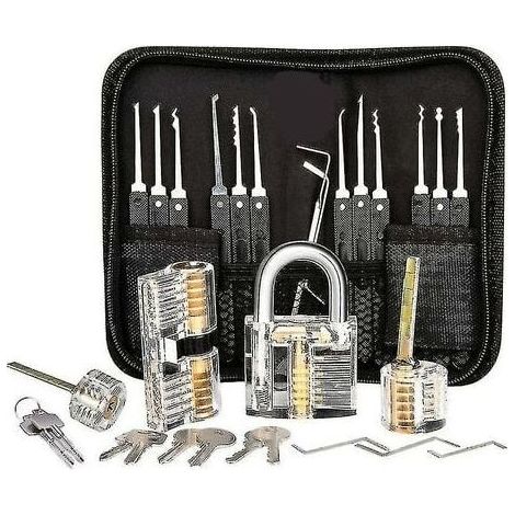 Kit de crochetage de serrure , kit de crochetage de serrure de 25 pièces, outils de pratique avec 3 serrures transparentesaj (1/3)