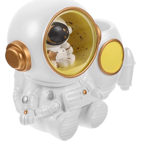 Stiftebecher Astronaut aus Kunstharz Weiß mit Beleuchtung