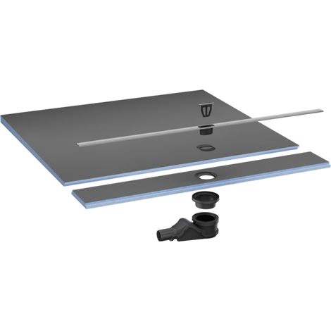 Pack receveur de douche pré-penté 104 x 120 x 2,6 cm WEDI Fundo Flex bois + bonde horizontale + écoulement linéaire + support