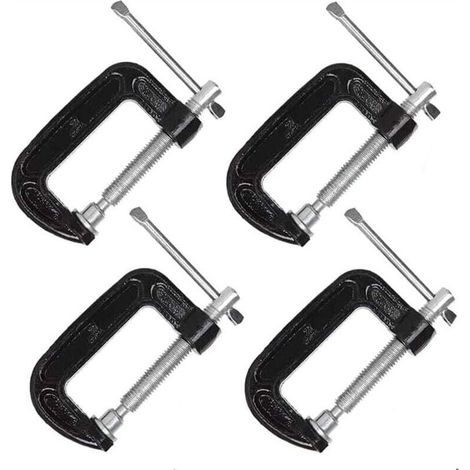 Set of 4 heavy-duty steel 5.1 cm C-clamps for woodworking, welding and construction (1/4)