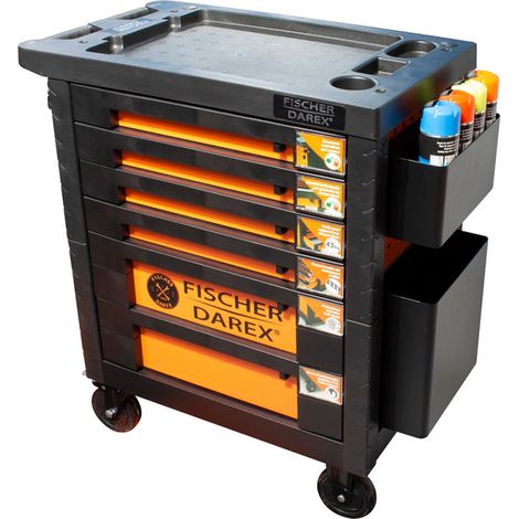 Fischer Darex – Servante d'atelier vide avec 6 tiroirs – Charge maximale 700 kg – Roues fixes et pivotantes avec frein – Accessoires inclus