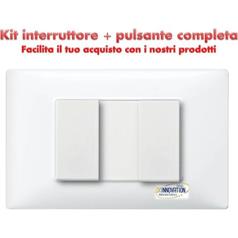 Interruttore + pulsante completo monoblocco con placca bianca compatibile plana