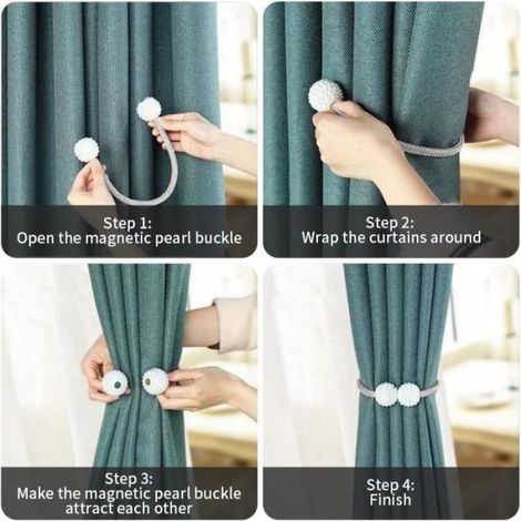 6 PIÈCES Embrases pour Voilages,Embrasse Rideaux Aimanté,Attache Rideau Aimantée,pour Décoration de Salon,Chambre à Coucher (Gris) (1/4)