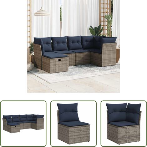 vidaXL Set de muebles de jardín 6 pzas y cojines ratán sintético gris (1/5)