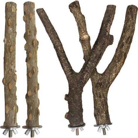 Perchoir pour oiseaux (lot de 4) - Support en bois naturel - Accessoires pour cage à perruches - KLB (1/5)