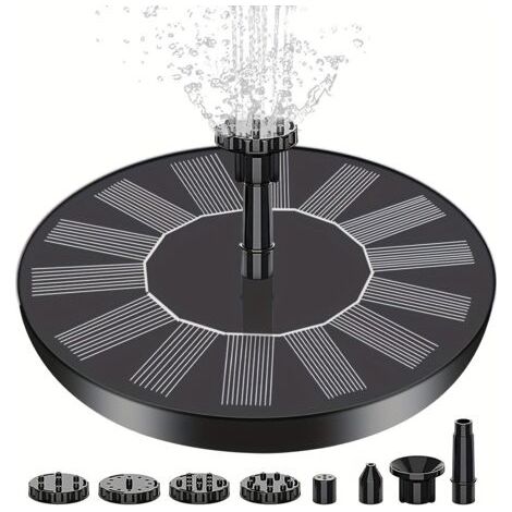 Fontaine solaire, pompe de fontaine solaire pour bain d'oiseaux, fontaine solaire 1,5 W avec 6 buses et support, fontaine solaire pour bain d'oiseaux pour extérieur, aquarium, jardin, étang, piscine e (1/5)