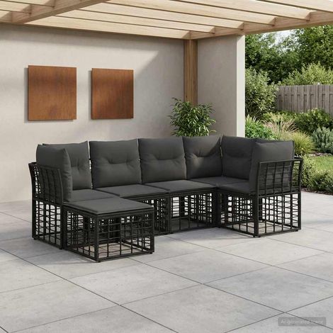 vidaXL  Outdoor Sofa Set  Black Poly Rattan