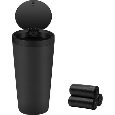 Poubelle De Voiture Portable, La Console Ou La Poubelle De Porte Voiture, Universelle Petite Corbeille Voitures Porte-Gobelet Avec Couvercle Pour Voitures Maison Cuisine Bureau(Noir) (1/5)