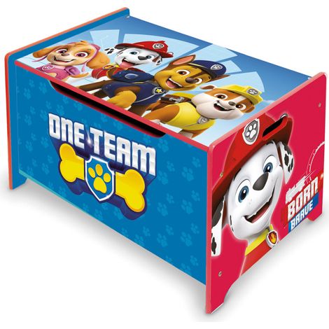 Coffre à jouets en bois Pat Patrouille – Banc de rangement 62,5x40x37cm – Matière bois et MDF – Coloris bleu et rouge – Arditex (1/3)