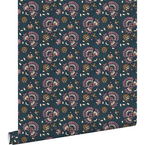 papier peint fleurs vintage bleu foncé et violet - ESTAhome (1/5)