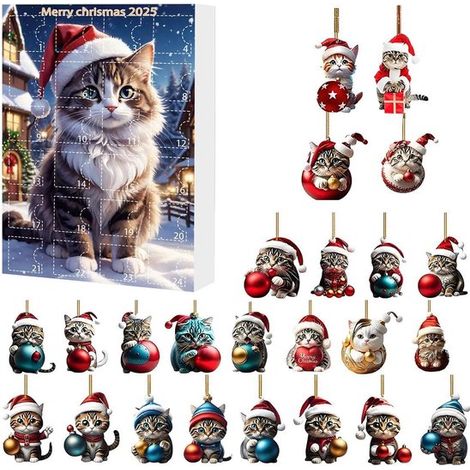 Calendrier de l'Avent 2025 – Calendrier de l'Avent 2025 – Calendrier de l'Avent Chat Mignon – 24 jours – Calendrier compte à rebours de Noël – Calendrier de l'Avent 2025 – Ensemble pendentif en acryli (1/5)
