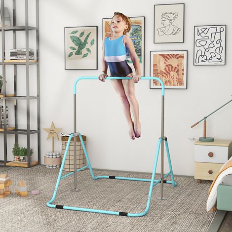Barre de gymnastique pliable pour enfants, hauteur réglable de 88 à 128 cm, verte (1/5)