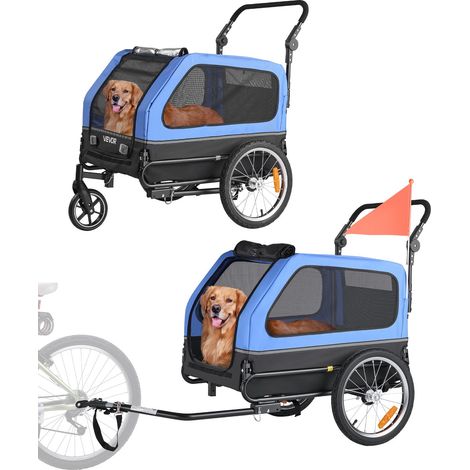Remorque vélo pour chien, charge 40 kg, poussette d'animaux de compagnie 2 en 1, cadre pliable facile avec roue à dégagement rapide, coupleur de vélo universel, laisse interne, bleu et noir (1/5)