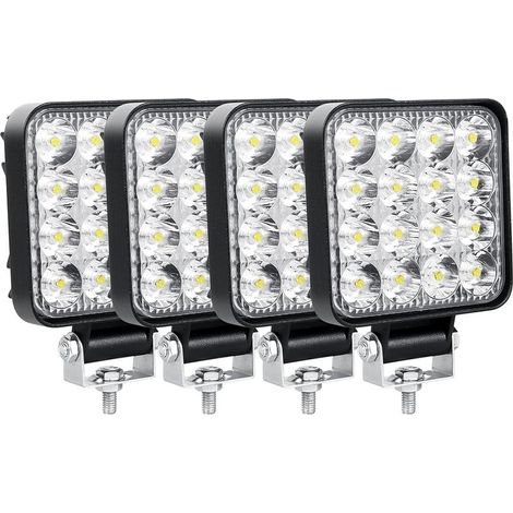 Lot de 4 Phare de Travail LED 8.5cm 3.4'' 48W Projecteur LED 12V 24V Etanche IP67 Spot Feux Antibrouillard LED pour 4x4 Voiture Camion Tracteur SUV Bateau Quad Vehicule (1/5)