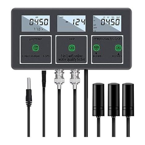Testeur de qualité de l\'eau numérique WiFi 8 en 1, contrôle par Application de Moniteur Intelligent Multifonction, testeur de qualité de l\'eau, Compteur PH EC TDS Salt SG.Temp ORP CF, pour Aquariums (1/5)
