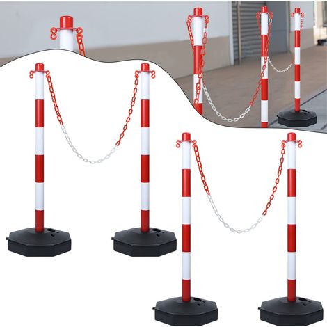 Borne 4 pcs Borne plastique avec chaîne de 140cm & base PE Poteau PP Barrière 82cm Poteau de balisage Flexible Cône de balisage Rouge+Blanc NAIZY