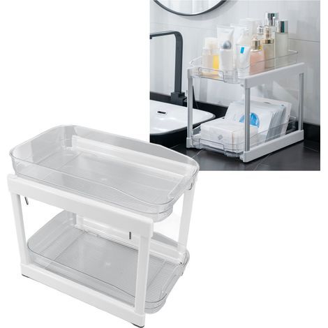 Panier de Rangement 2 Étagères Coulissant pour Évier - Organisateur Placard Cuisine Salle de Bain (1/5)