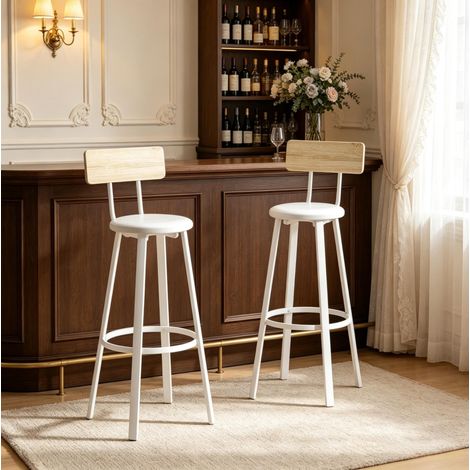 Set di 2 sgabelli da bar 41,5x36,5x99,5 cm in metallo bianco e legno - MEUBLIV (1/5)