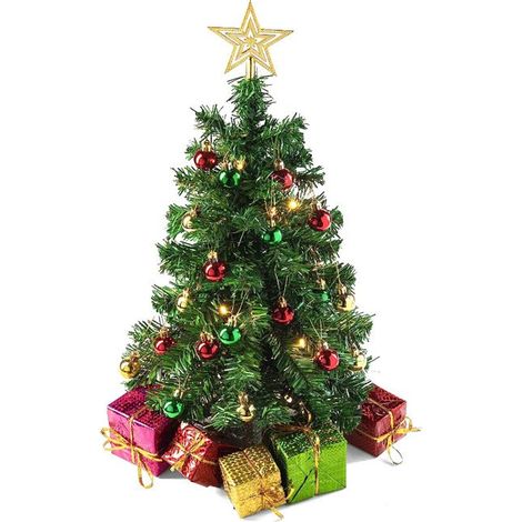 Petit Sapin de Noël - Mini Sapin de Table de 60 cm avec Ornements Suspendus, nœud décoratif et boîtes Cadeaux (1/2)