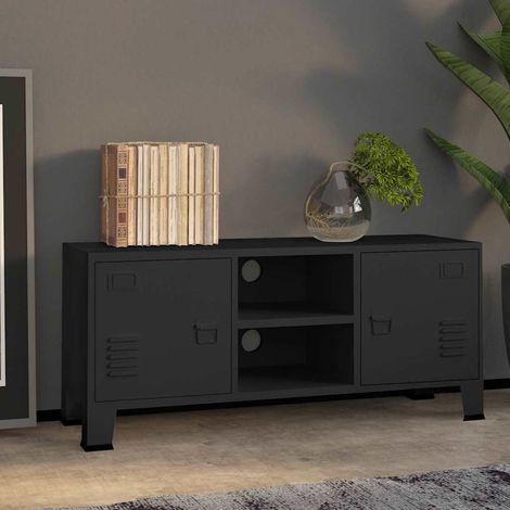 vidaXL Mueble de TV industrial metal negro 105x35x42 cm (1/5)