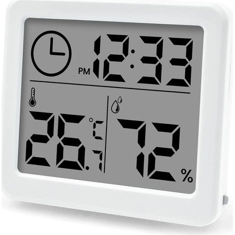 Thermomètre Hygromètre Moniteur de Haute Précision, LCD avec temps d'humidité intérieure et thermomètre , pour le bureau, la serre (batterie incluse)