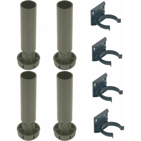 – Lot de 4 pieds de meuble cuisine vérins réglables 100 mm – Plage de réglage -12 à +28 mm – Avec 4 clips de plinthe universels (1/4)
