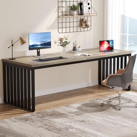 Tribesigns Bureau d'ordinateur, 180 cm Grand Bureau, PC Table de Bureau avec châssis métallique Robuste, Poste de Travail pour Bureau à Domicile, Table de conférence (sans Chaise) (Gris)