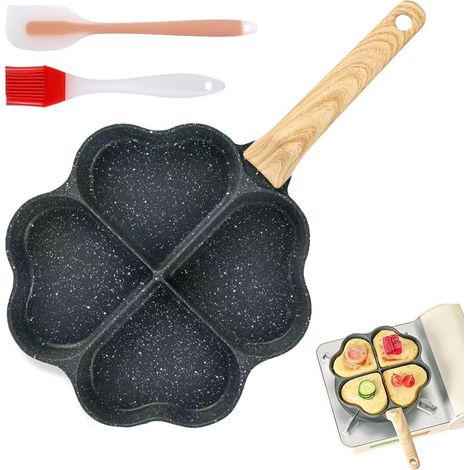 Poêle à œufs au plat avec couvercle, poêle à omelette induction antiadhésive, poêle à crêpes, petite poêle 4 trous en forme de cœur pour petit-déjeuner (1/5)