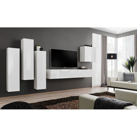 Ensemble meuble TV mural  - Switch III - 330 cm  x 160 cm x 40 cm - Blanc - Livraison gratuite