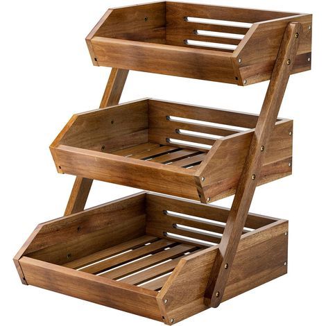 1 Support De Corbeille à Fruits 3 Niveaux Bois D'acacia Rangement Légumes Pain Cuisine (1/5)